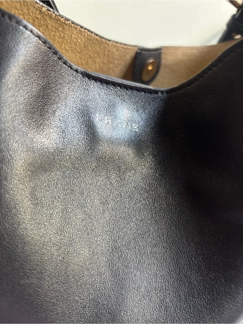 Frame Le Switch Black Leather Shoulder Hobo with Gold Rings